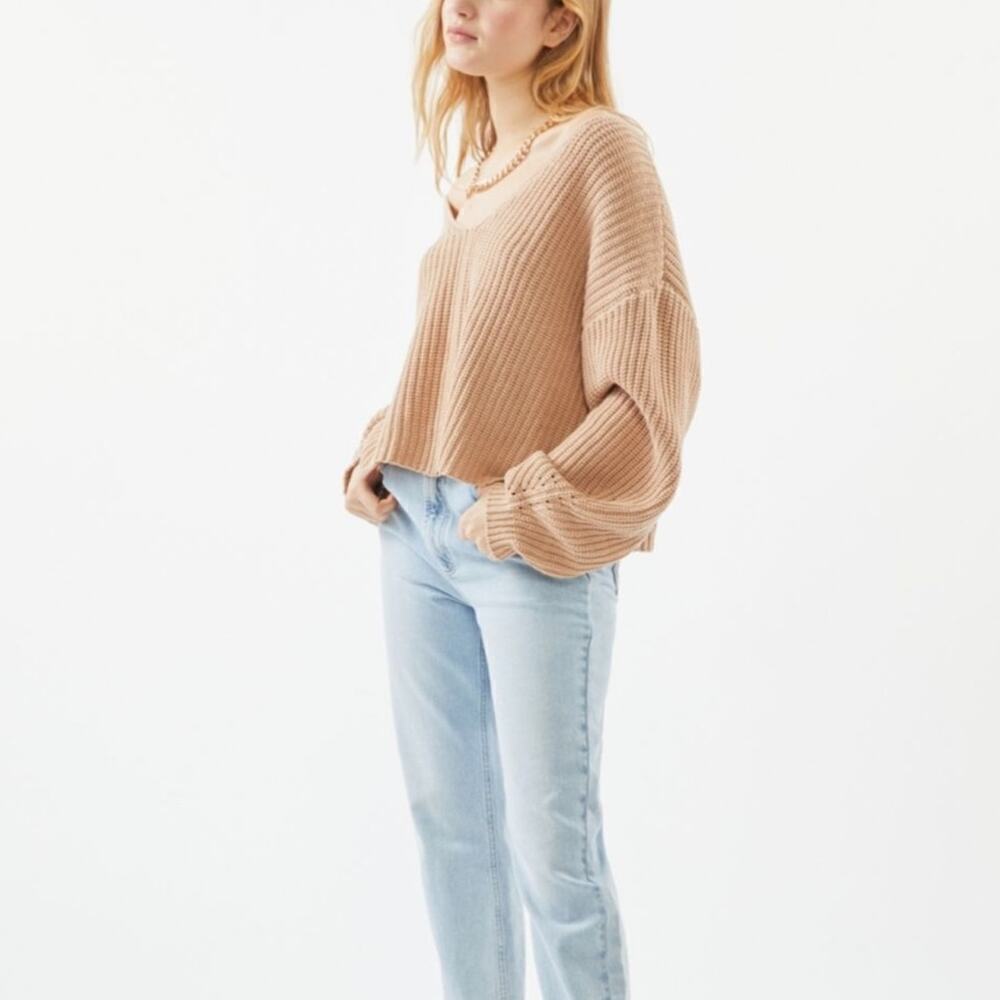 Urban Outfitters Avery Double V-Neck Sweater Tan Size S